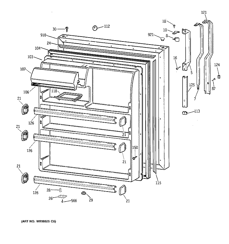 FRESH FOOD DOOR Diagram and Parts List for TBX21IAZHRWW  General Electric Refrigerator