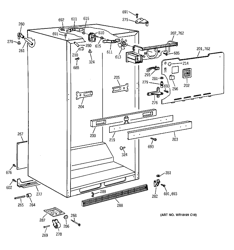 CABINET PARTS Diagram and Parts List for TBX21IAZHRWW  General Electric Refrigerator