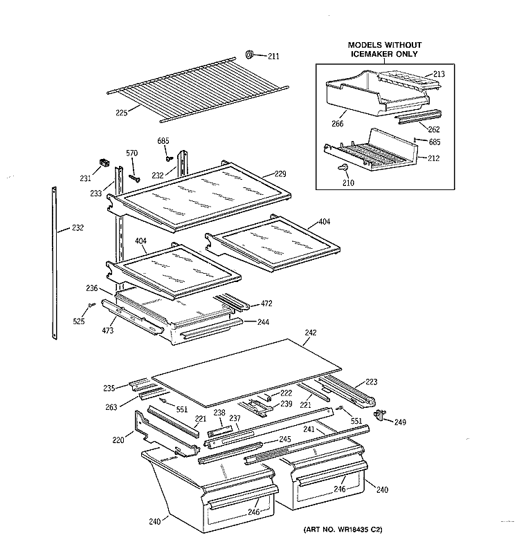 SHELF PARTS Diagram and Parts List for TBX21MAZHRWW  General Electric Refrigerator
