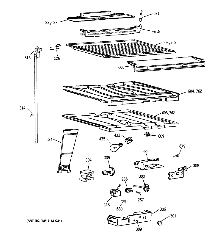 COMPARTMENT SEPARATOR PARTS Diagram and Parts List for TBX21MAZHRWW  General Electric Refrigerator