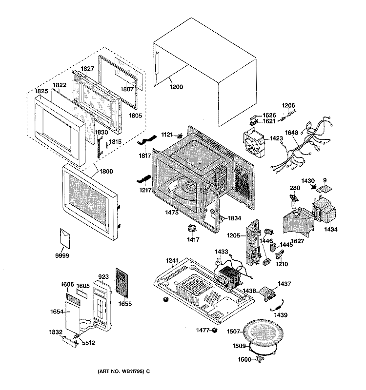Section Diagram and Parts List for JES934WY01  General Electric Microwave