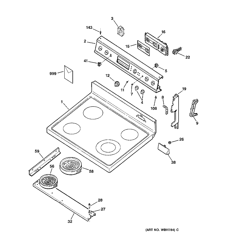 CONTROL PANEL & COOKTOP Diagram and Parts List for JBP75AY2  General Electric Range