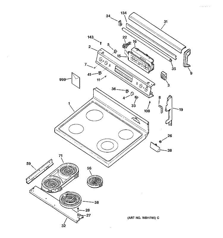 CONTROL PANEL & COOKTOP Diagram and Parts List for JB960BY2  General Electric Range