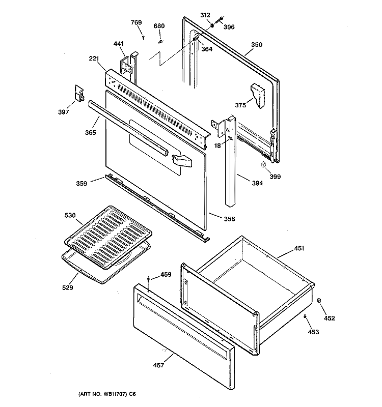DOOR & DRAWER PARTS Diagram and Parts List for JBS03GV5  General Electric Range