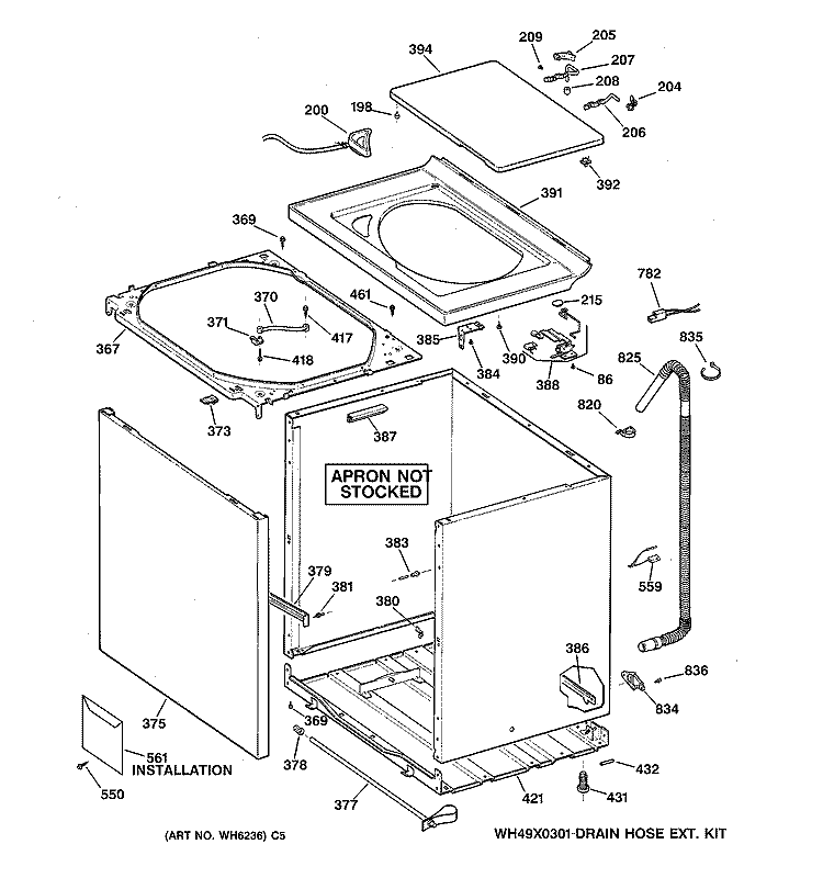 CABINET, COVER & FRONT PANEL Diagram and Parts List for WCSR4110T6AA  General Electric Washer
