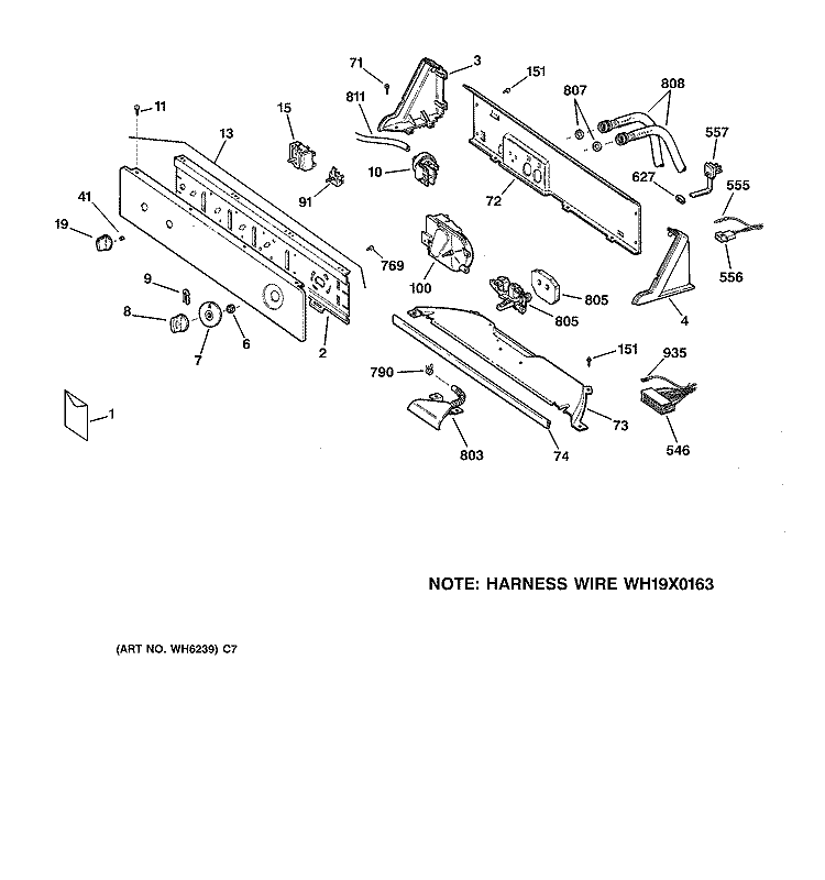 CONTROLS & BACKSPLASH Diagram and Parts List for WIST208JT6WW  General Electric Washer