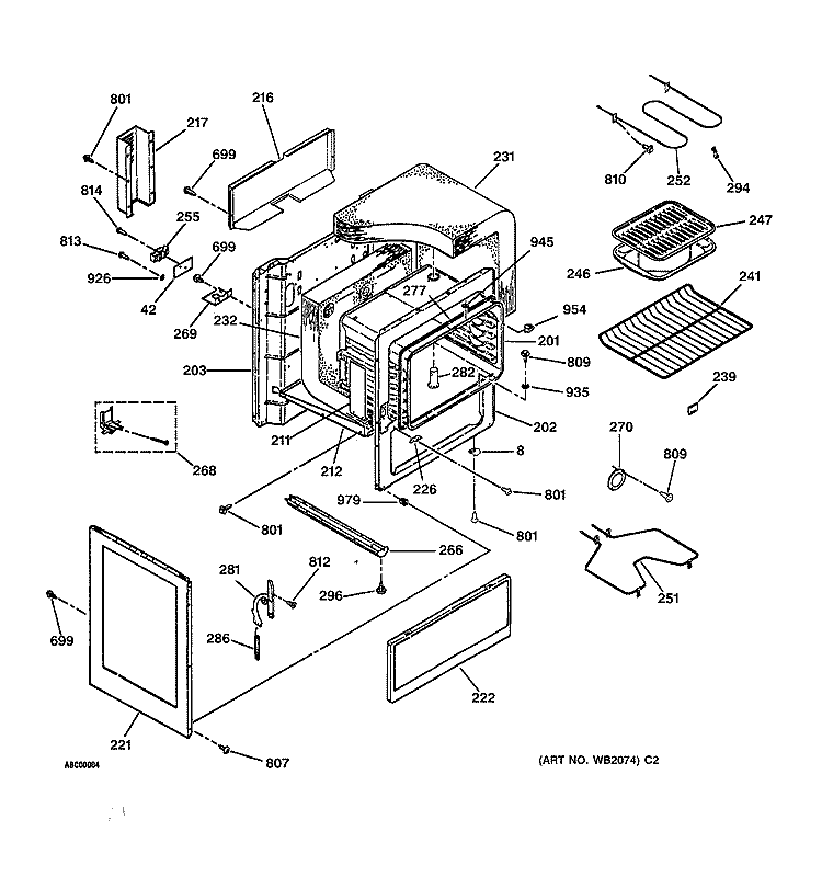 BODY PARTS Diagram and Parts List for JBS02LY1WH  General Electric Range