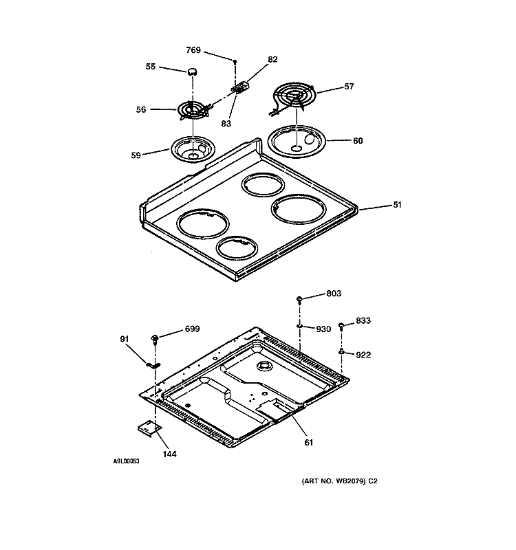 COOKTOP Diagram and Parts List for JBP18LY1WH  General Electric Range