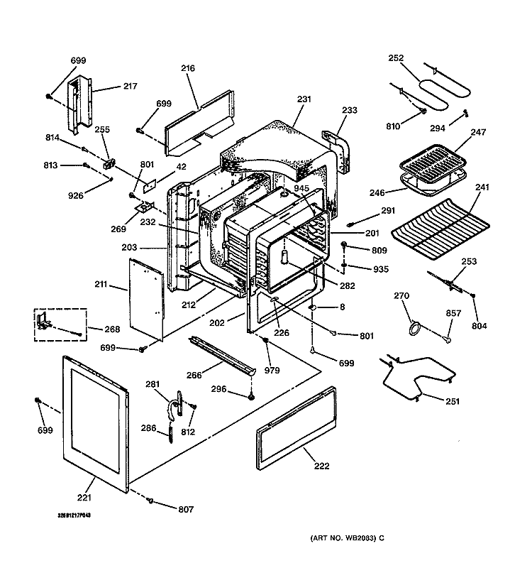 BODY PARTS Diagram and Parts List for JBP18LY1WH  General Electric Range