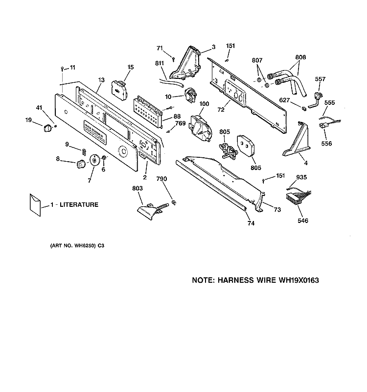 CONTROLS & BACKSPLASH Diagram and Parts List for WISQ416AT7WW  General Electric Washer