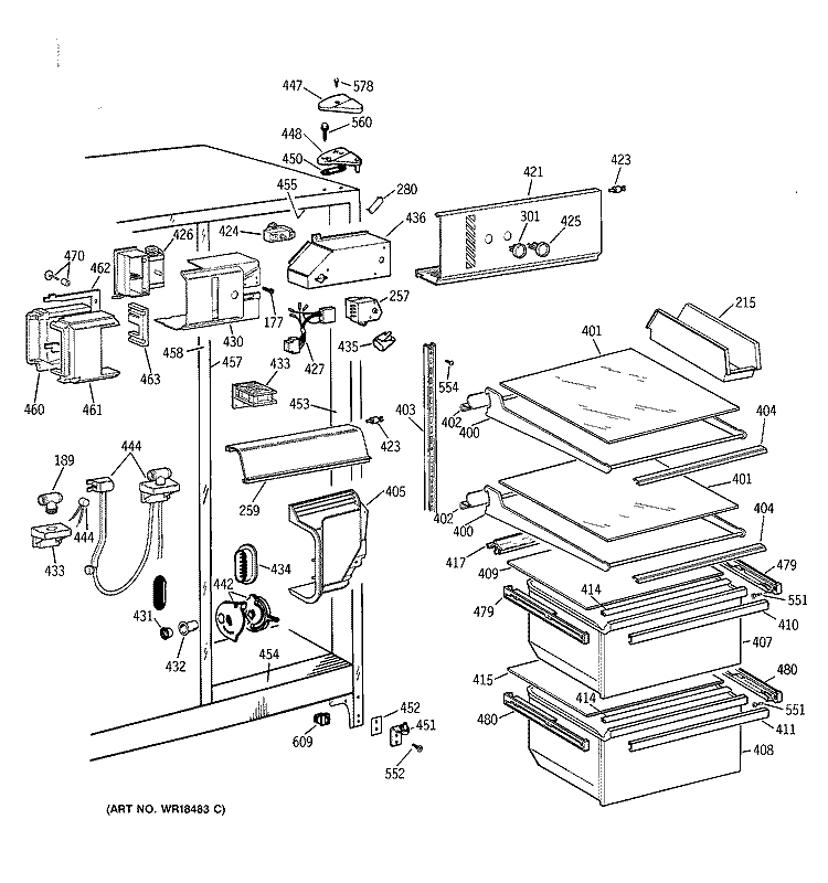 FRESH FOOD SECTION Diagram and Parts List for TFJ20JAZAWW  General Electric Refrigerator