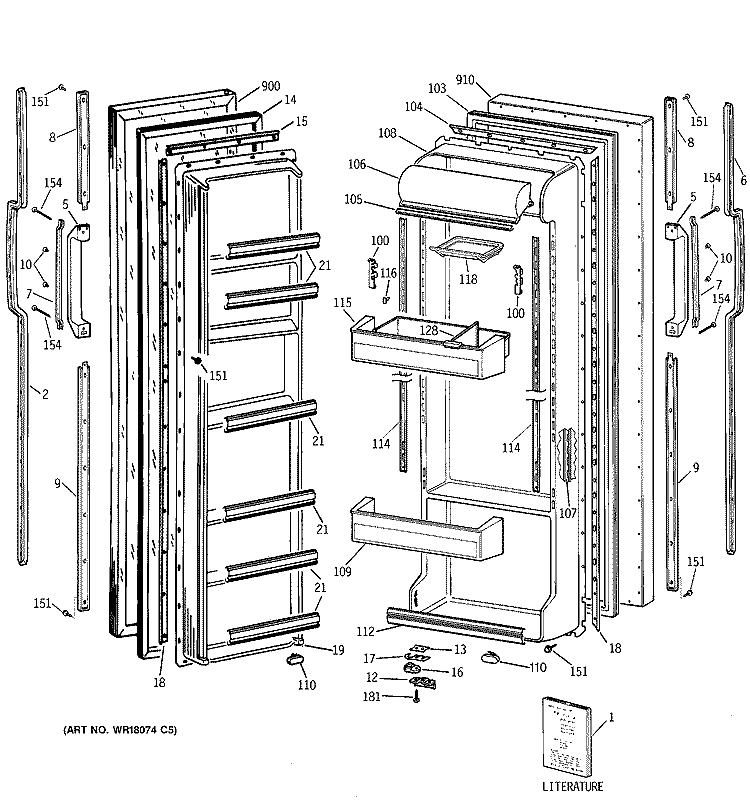 DOORS Diagram and Parts List for TFJ22JAZAWW  General Electric Refrigerator