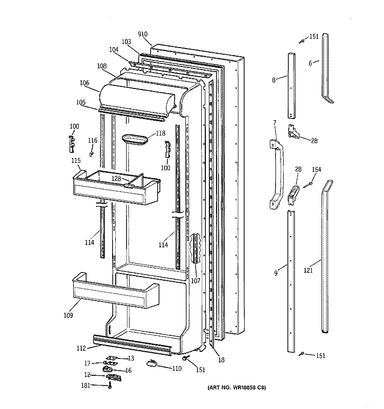FRESH FOOD DOOR Diagram and Parts List for TFJ25PRZAWW  General Electric Refrigerator