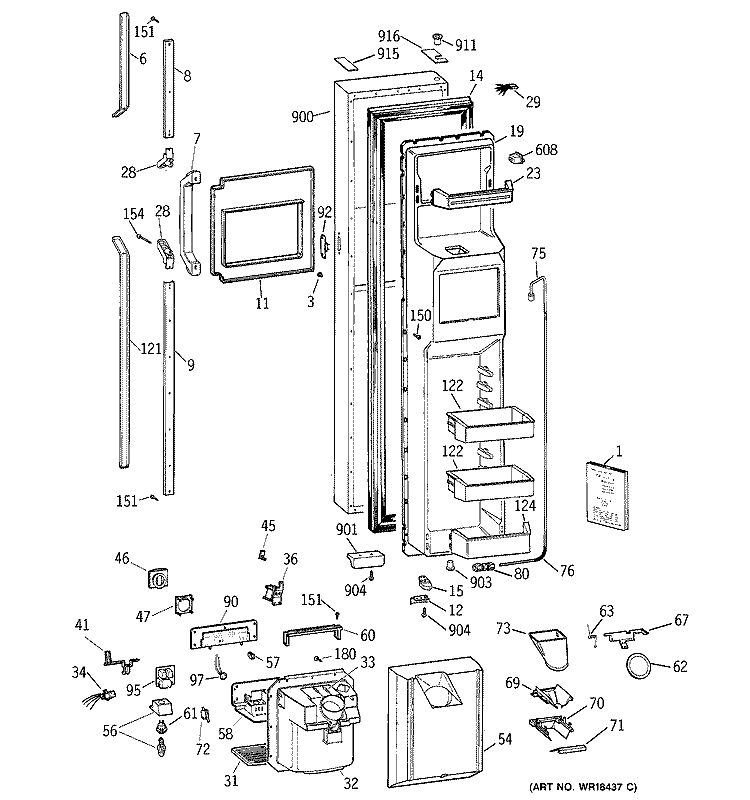 FREEZER DOOR Diagram and Parts List for TFJ28PFZAWW  General Electric Refrigerator