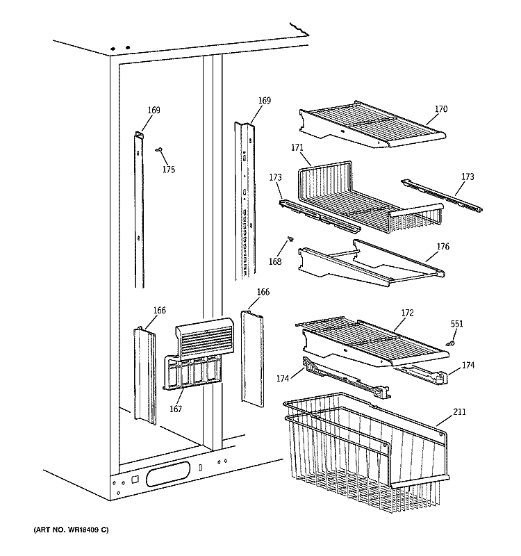 FREEZER SHELVES Diagram and Parts List for TFJ28PFZAWW  General Electric Refrigerator