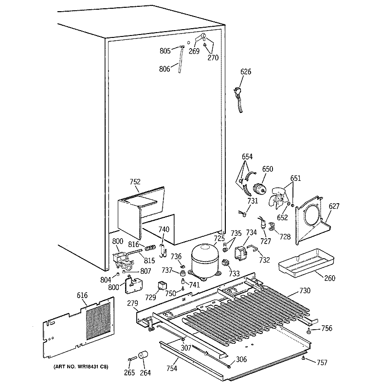 UNIT PARTS Diagram and Parts List for TFJ28PFZAWW  General Electric Refrigerator