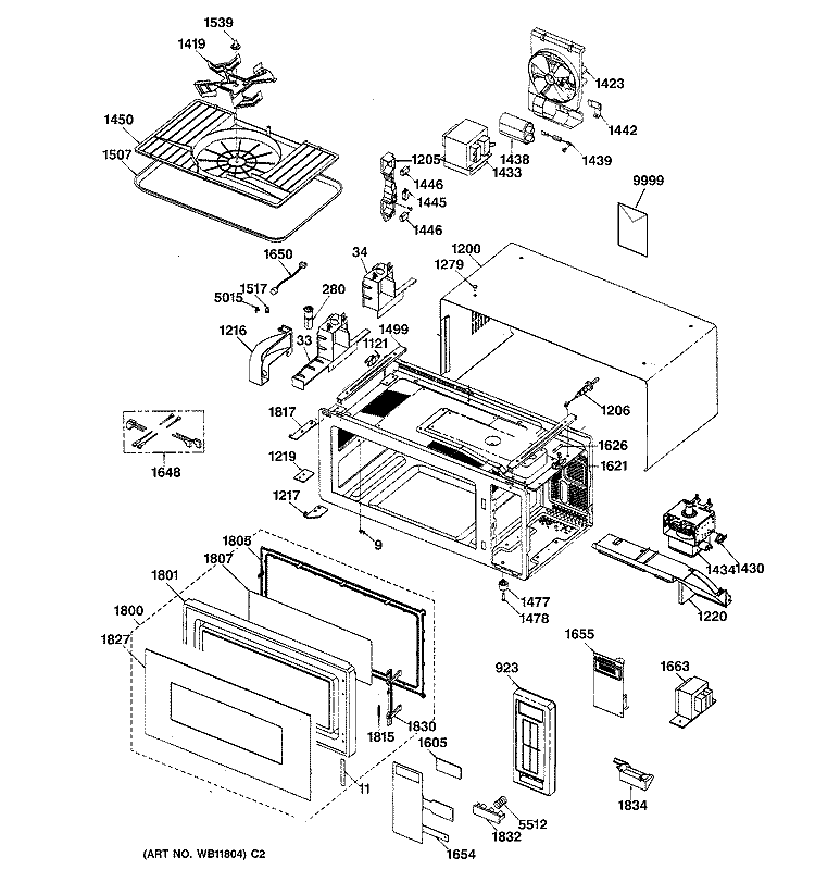 Section Diagram and Parts List for ZEM200WY01  General Electric Microwave