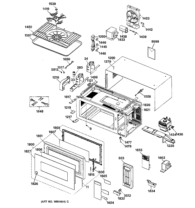 Section Diagram and Parts List for ZEM200SY01  General Electric Microwave