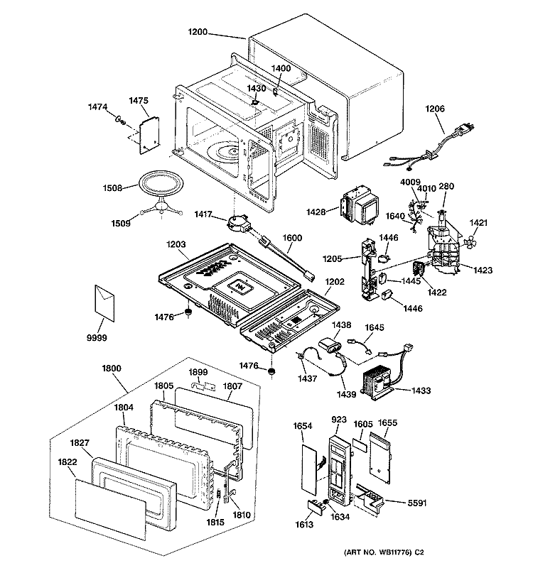 Section Diagram and Parts List for JES1033BA01  General Electric Microwave