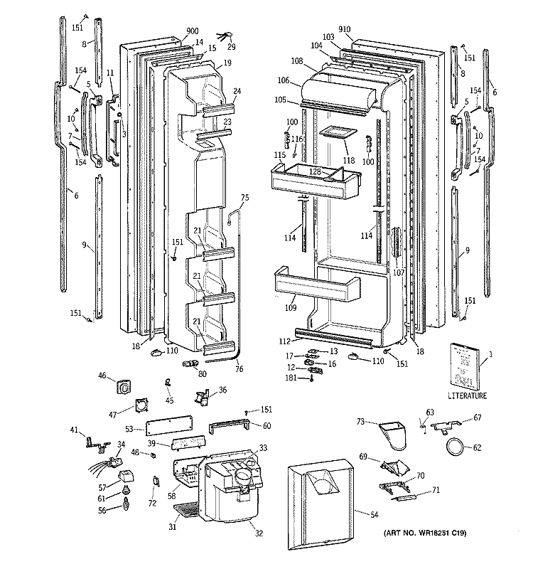 DOORS Diagram and Parts List for TFX22JRZBAA  General Electric Refrigerator