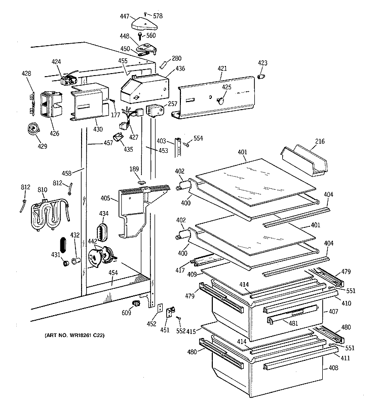 FRESH FOOD SECTION Diagram and Parts List for TFX22JRZBAA  General Electric Refrigerator