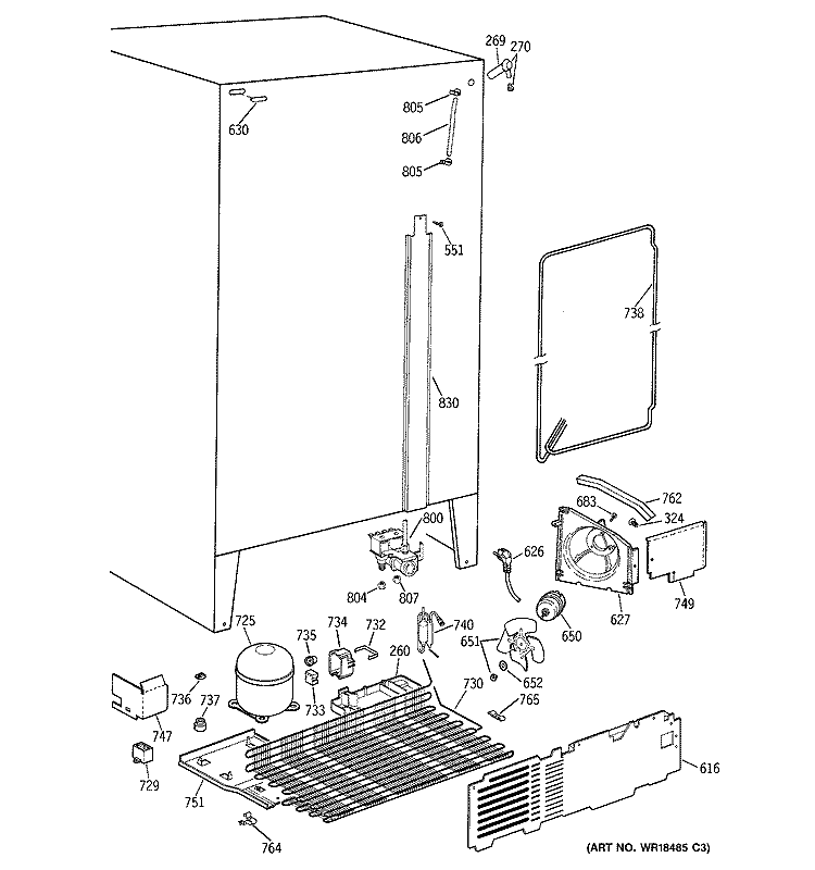 UNIT PARTS Diagram and Parts List for TFX22JRZBAA  General Electric Refrigerator