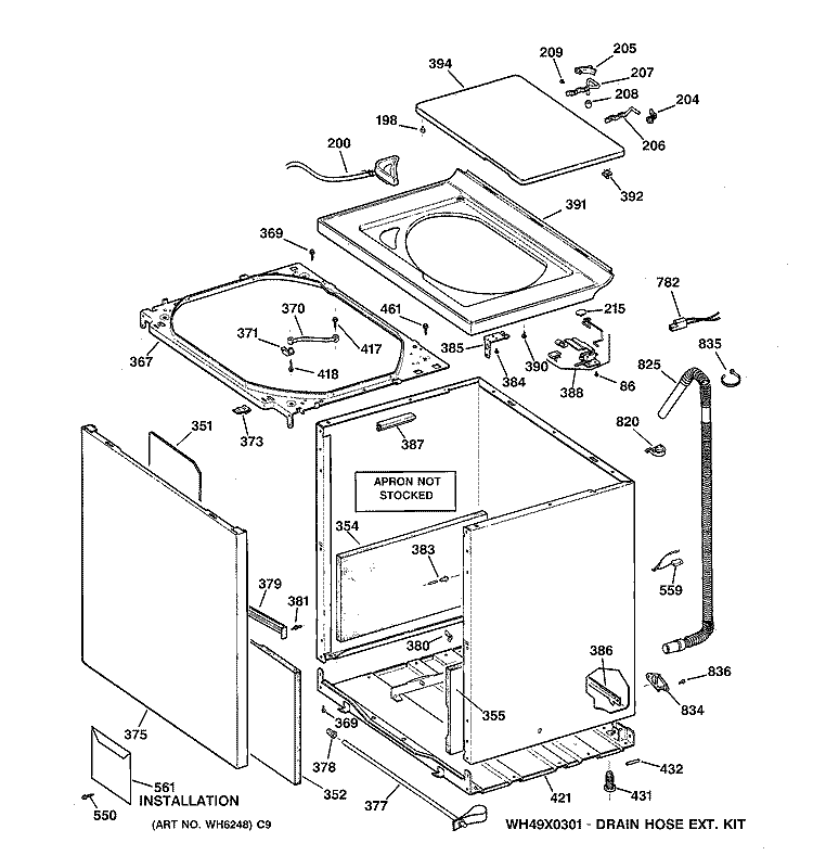CABINET, COVER & FRONT PANEL Diagram and Parts List for WPSQ4160T9WW  General Electric Washer