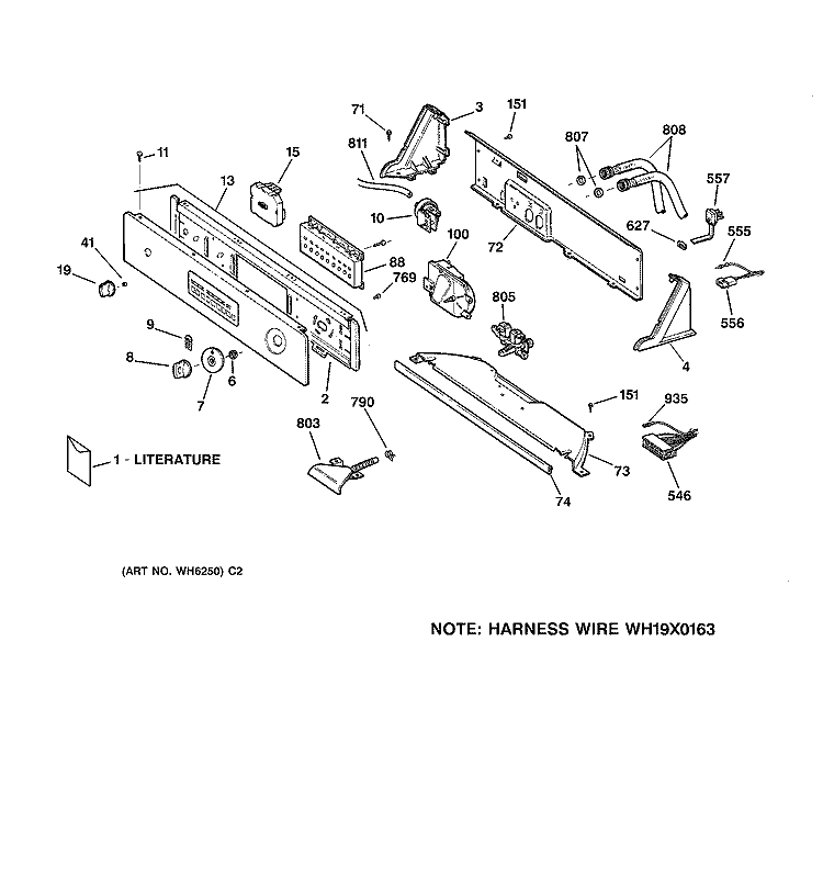 CONTROLS & BACKSPLASH Diagram and Parts List for WPSQ4160T8WW  General Electric Washer