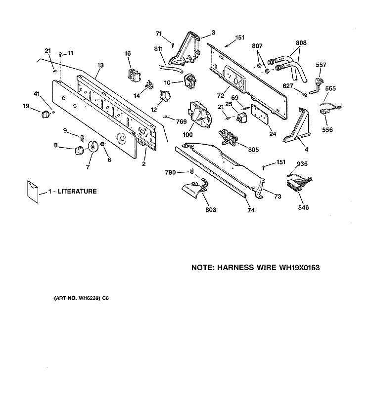 CONTROLS & BACKSPLASH Diagram and Parts List for WDSR4110T8WW  General Electric Washer