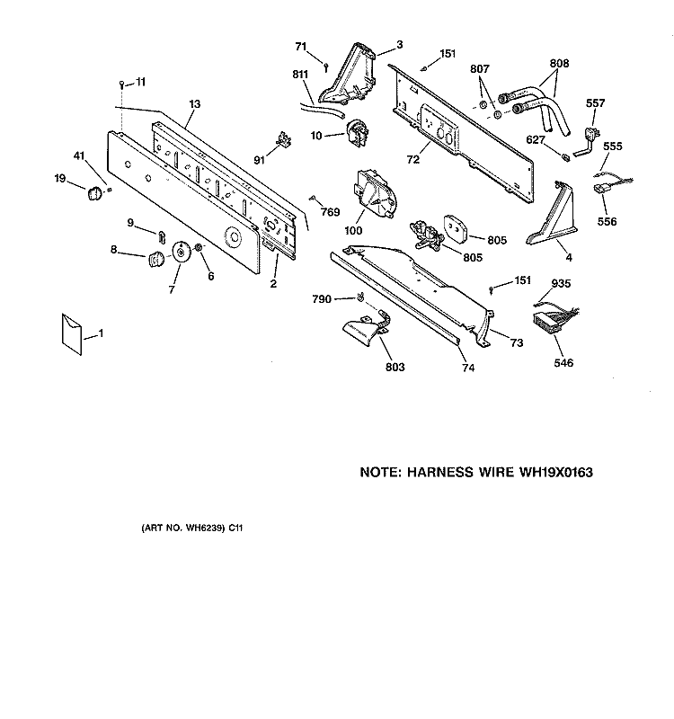CONTROLS & BACKSPLASH Diagram and Parts List for WISR106HT8WW  General Electric Washer