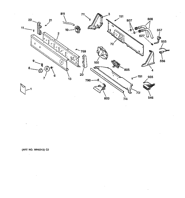 CONTROLS & BACKSPLASH Diagram and Parts List for WLXR1020T8WB  General Electric Washer