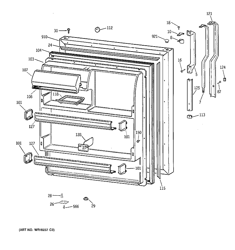 FRESH FOOD DOOR Diagram and Parts List for TBX18JAZKRBB  General Electric Refrigerator