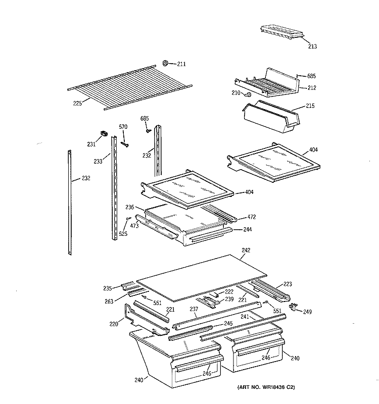 SHELF PARTS Diagram and Parts List for TBX18JAZLRBB  General Electric Refrigerator