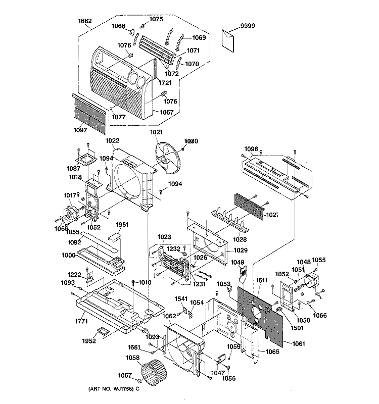 Section Diagram and Parts List for AJHS10DCM1  General Electric Air Conditioner