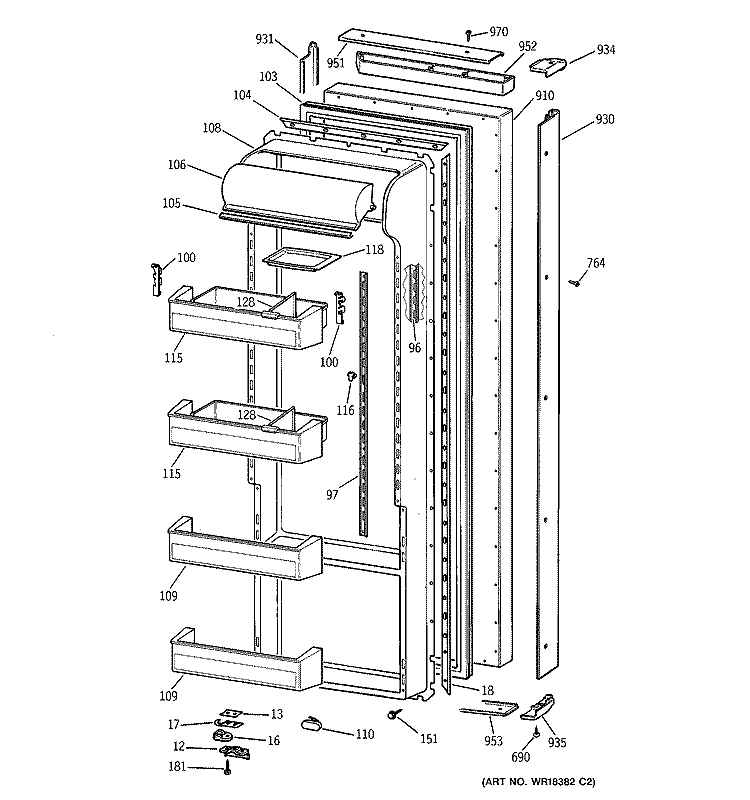 FRESH FOOD DOOR Diagram and Parts List for TPG21KRYFWW  General Electric Refrigerator