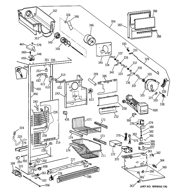 FREEZER SECTION Diagram and Parts List for TPG21BRXFBB  General Electric Refrigerator