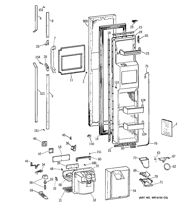 FREEZER DOOR Diagram and Parts List for TPG21PRXFWW  General Electric Refrigerator