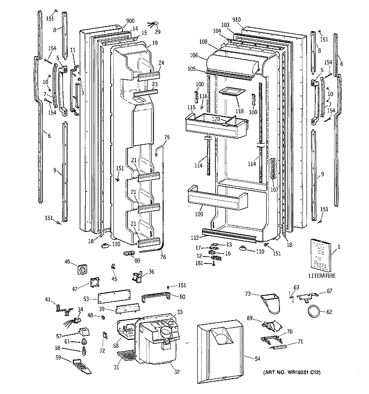 DOORS Diagram and Parts List for TFG22JRXFWH  General Electric Refrigerator