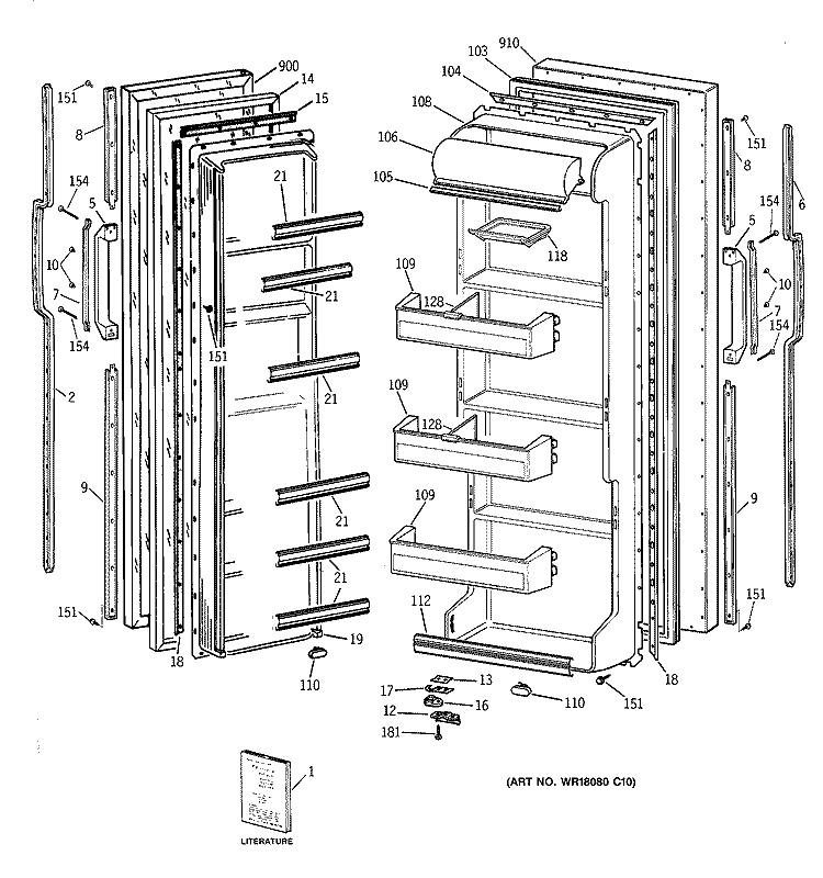 DOORS Diagram and Parts List for TFZ20JAYFWW  General Electric Refrigerator