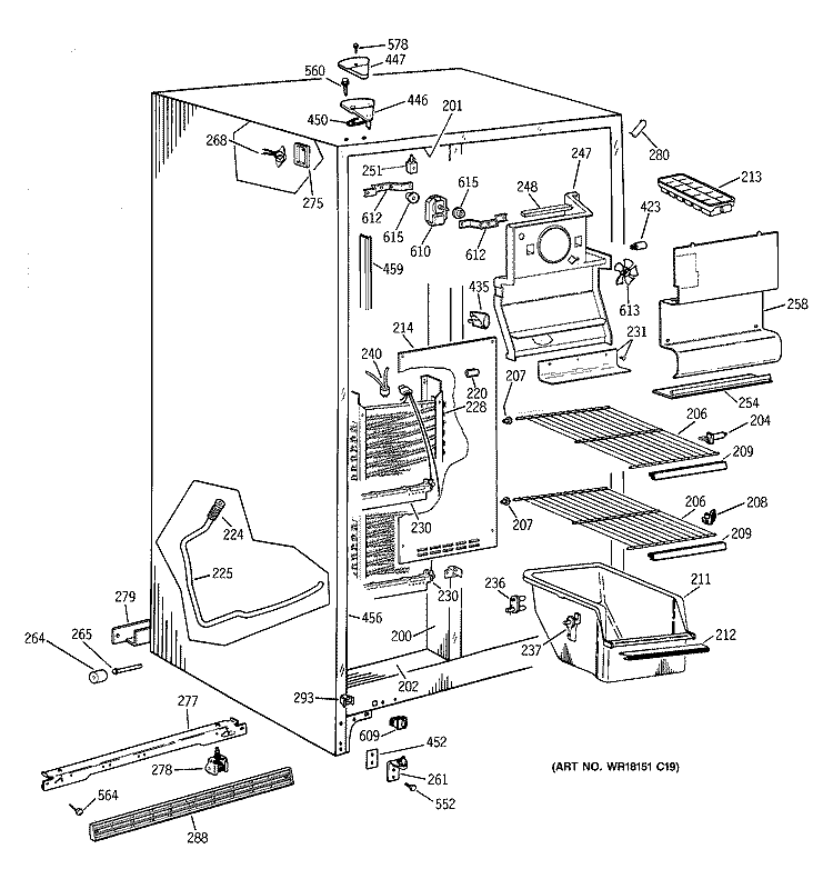 FREEZER SECTION Diagram and Parts List for TFZ20JAYFWW  General Electric Refrigerator