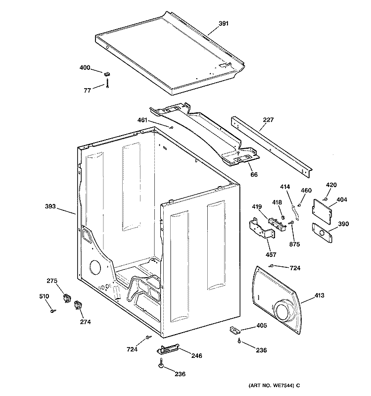 CABINET & TOP Diagram and Parts List for DBLR333ET1AA  General Electric Dryer