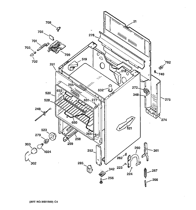 BODY PARTS Diagram and Parts List for JBP26WY3  General Electric Range