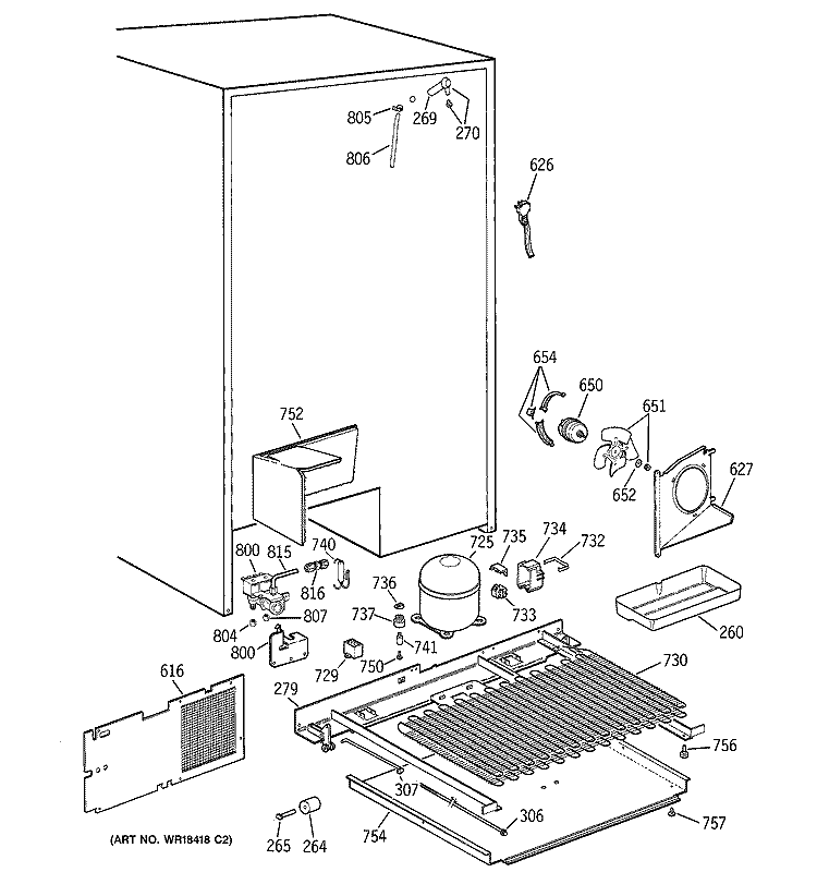 UNIT PARTS Diagram and Parts List for TPX24BRYFWW  General Electric Refrigerator