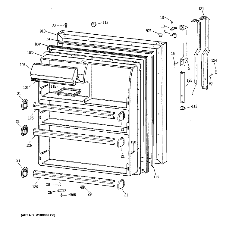 FRESH FOOD DOOR Diagram and Parts List for TBX21IAZKRAA  General Electric Refrigerator