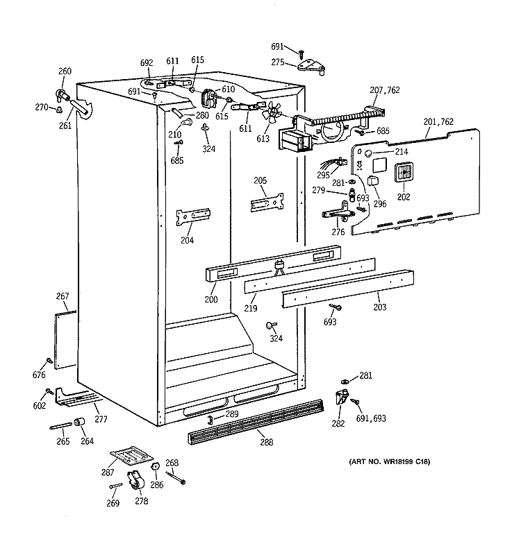 CABINET PARTS Diagram and Parts List for TBX21IAZKRAA  General Electric Refrigerator