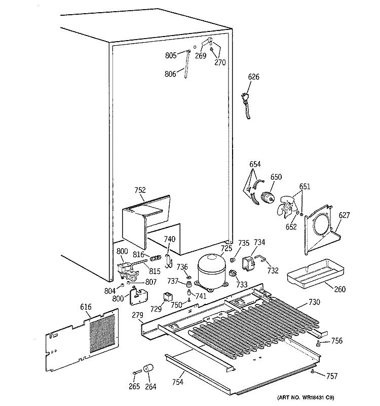 UNIT PARTS Diagram and Parts List for TFG30PFZCWW  General Electric Refrigerator