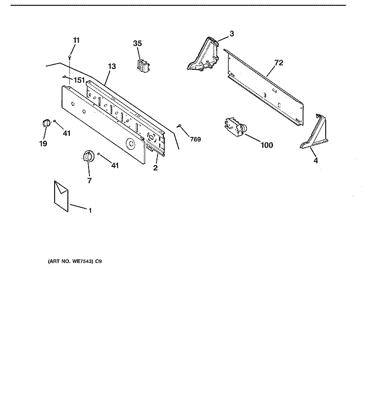 CONTROL ASSEMBLY Diagram and Parts List for DCLR333GT1WW  General Electric Dryer
