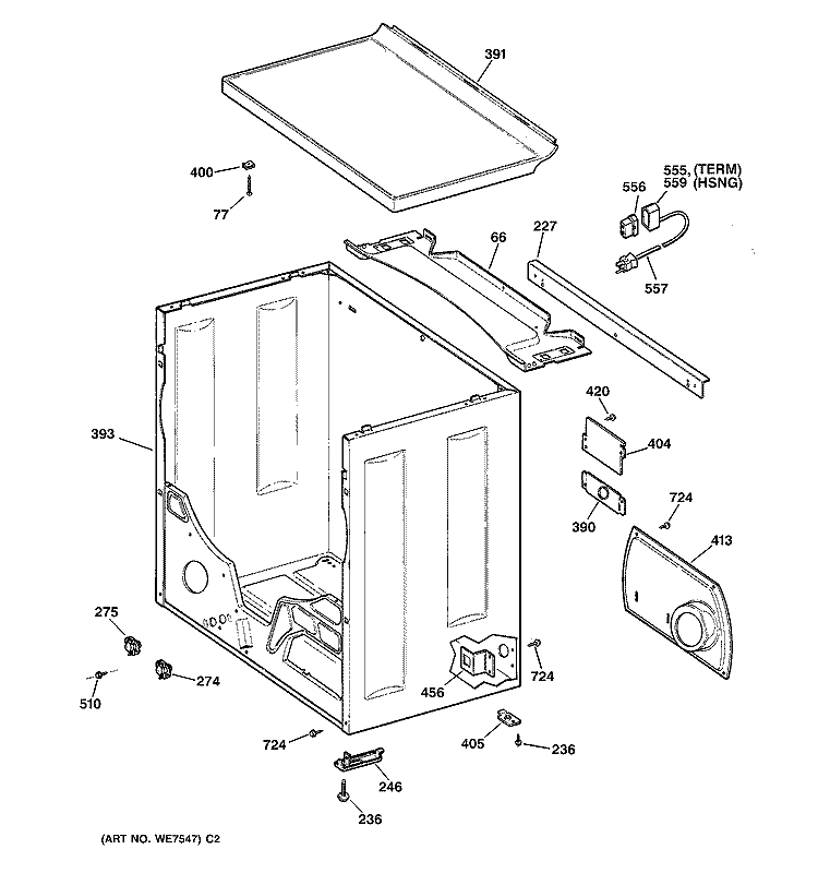 CABINET Diagram and Parts List for DBLR333GT1AA  General Electric Dryer
