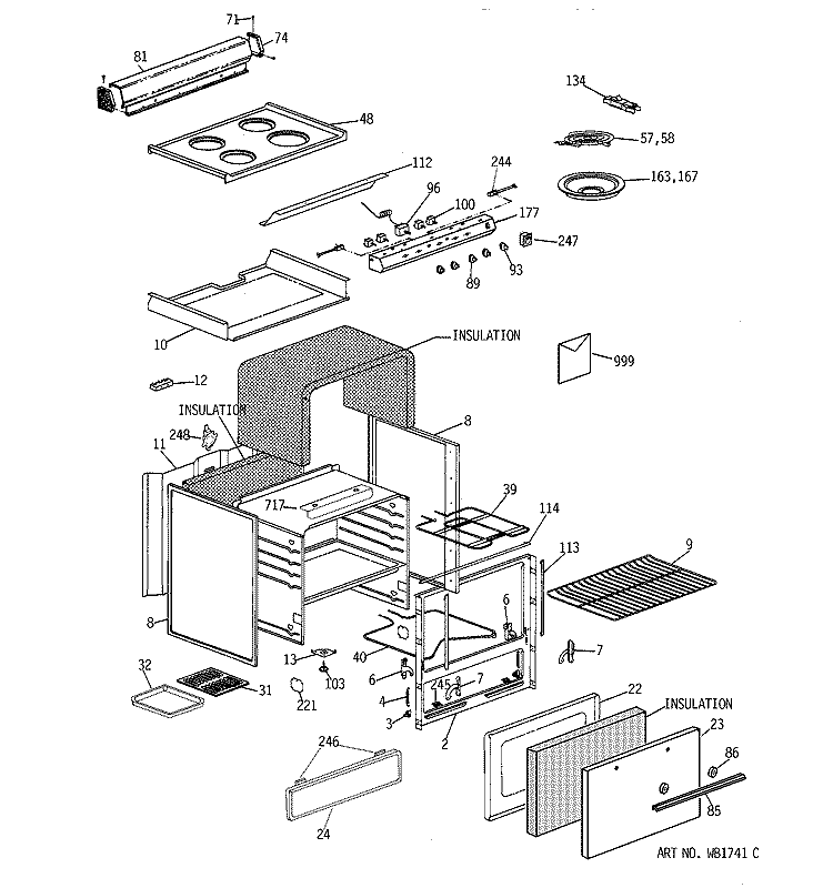 Section Diagram and Parts List for JAS03*R3  General Electric Range