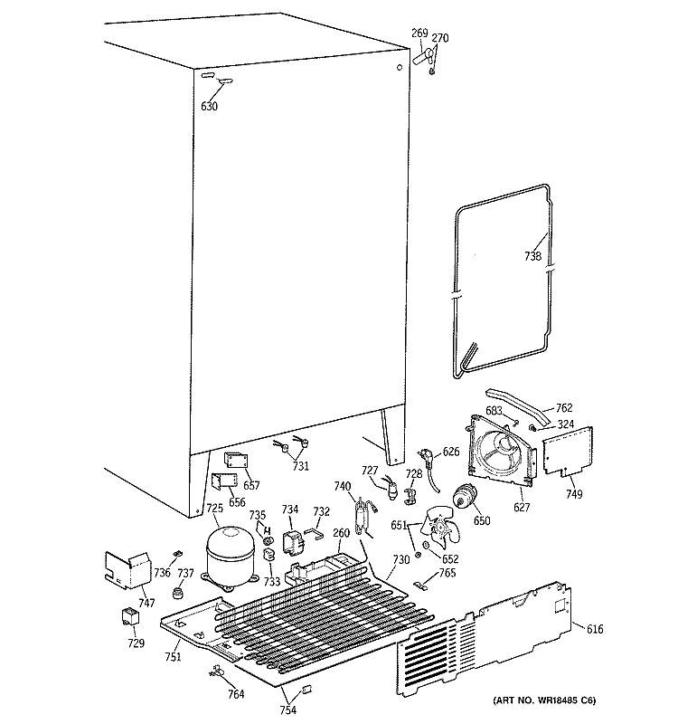 UNIT PARTS Diagram and Parts List for TFJ20JAZBWW  General Electric Refrigerator